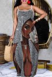 Sexy Casual Print Backless Spaghetti Strap Long Dress Dresses