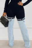 Casual Patchwork Contrast High Waist Skinny Denim Jeans