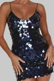 Sexy Solid Sequins Patchwork Spaghetti Strap Sling Dress Dresses