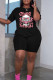 Casual Print Patchwork O Neck Short Sleeve Two Pieces