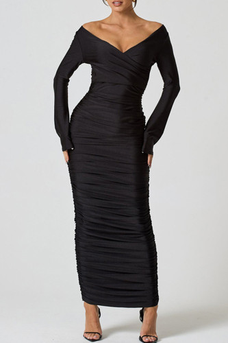 Elegant Solid Patchwork Off the Shoulder Long Dress Dresses