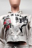 Casual Street Print Letter Hooded Collar Long Sleeve Two Pieces