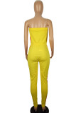 Casual Patchwork Draw String Contrast Strapless Regular Jumpsuits