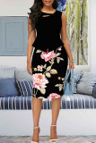 Sexy Floral Hollowed Out Patchwork Buttons Slit Asymmetrical Collar Princess Dresses