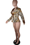 Notched Leopard Others Long Sleeve Outerwear