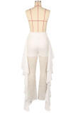 Elegant Solid Lace Patchwork See-through Flounce Boot Cut Mid Waist Speaker Solid Color Bottoms