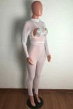 Fashion Sexy Solid Hollowed Out See-through Half A Turtleneck Skinny Jumpsuits