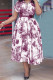 Sweet Print Patchwork Buckle With Belt Turndown Collar A Line Plus Size Dresses