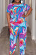 Casual Print Patchwork O Neck Plus Size Two Pieces