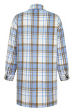 Casual Plaid Patchwork Buckle Shirt Collar Outerwear
