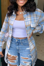 Casual Plaid Patchwork Buckle Shirt Collar Outerwear