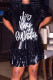 Elegant Print Sequins Patchwork O Neck Straight Plus Size Dresses