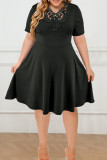 Celebrities Solid Hollowed Out Patchwork O Neck A Line Plus Size Dresses