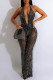 Elegant Solid Tassel Bandage Patchwork See-through Backless Halter Regular Jumpsuits