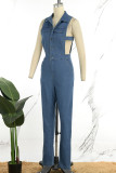 Sexy Casual Solid Hollowed Out Turndown Collar Regular Jumpsuits