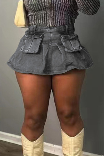 Sexy Solid Patchwork Pocket High Waist Boot Cut Denim Skirts