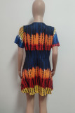 Elegant Color Block Patchwork Tie-dye A Line Plus Size Dresses