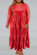 Vintage Solid Patchwork Fold Zipper O Neck Cake Skirt Plus Size Dresses