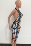 Sexy Color Block Patchwork Backless O Neck Printed Dresses
