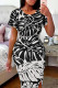 Elegant Print Patchwork Slit O Neck Long Dresses