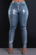 Casual Solid Patchwork Pocket Buttons Zipper Mid Waist Skinny Denim Jeans