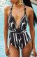 Sportswear Geometric Bandage Patchwork Contrast Swimwears