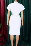 Elegant Solid Patchwork Slit Zipper V Neck Pencil Skirt Plus Size Dresses