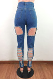 Fashion Sexy Solid Ripped High Waist Regular Jeans