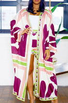 Elegant Print Patchwork Cardigan Collar Plus Size Two Pieces