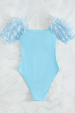 Sportswear Solid Patchwork Backless Butterfly Swimwears(With Paddings)