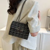 Celebrities Elegant Plaid Metal Accessories Decoration Contrast Weave Bags