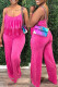 Casual Solid Tassel Patchwork Spaghetti Strap Loose Jumpsuits