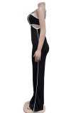 Elegant Patchwork Buttons Backless Slit Contrast Square Collar Sleeveless Two Pieces