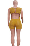 Sweet Solid Hollowed Out Patchwork See-through O Neck Skinny Rompers