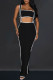 Elegant Patchwork Buttons Backless Slit Contrast Square Collar Sleeveless Two Pieces