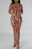 Sexy Striped Hollowed Out Patchwork U Neck Long Dresses