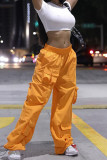 Casual Solid Patchwork Pocket Loose Mid Waist Wide Leg Solid Color Bottoms