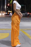 Casual Solid Patchwork Pocket Loose Mid Waist Wide Leg Solid Color Bottoms