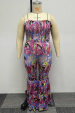 Street Print Patchwork Backless Strapless Plus Size Jumpsuits