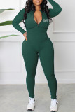 Casual Print Patchwork Zipper Zipper Collar Skinny Jumpsuits