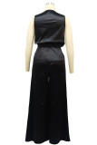 Street Solid Patchwork Pocket Fold O Neck Sleeveless Two Pieces