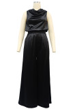 Street Solid Patchwork Pocket Fold O Neck Sleeveless Two Pieces