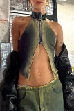 Sexy Street Gradient Make Old Patchwork Backless Zipper Halter Tops