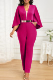 Sexy Solid Patchwork Pocket Asymmetrical Collar Regular Jumpsuits