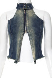 Sexy Street Gradient Make Old Patchwork Backless Zipper Halter Tops