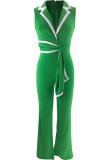 Casual Bandage Patchwork V Neck Regular Jumpsuits