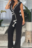 Casual Bandage Patchwork V Neck Regular Jumpsuits