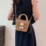 Casual Vacation Solid Weave Flowers Bags