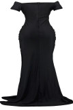Celebrities Solid Patchwork High Opening Zipper Off the Shoulder Long Plus Size Dresses