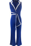 Casual Bandage Patchwork V Neck Regular Jumpsuits